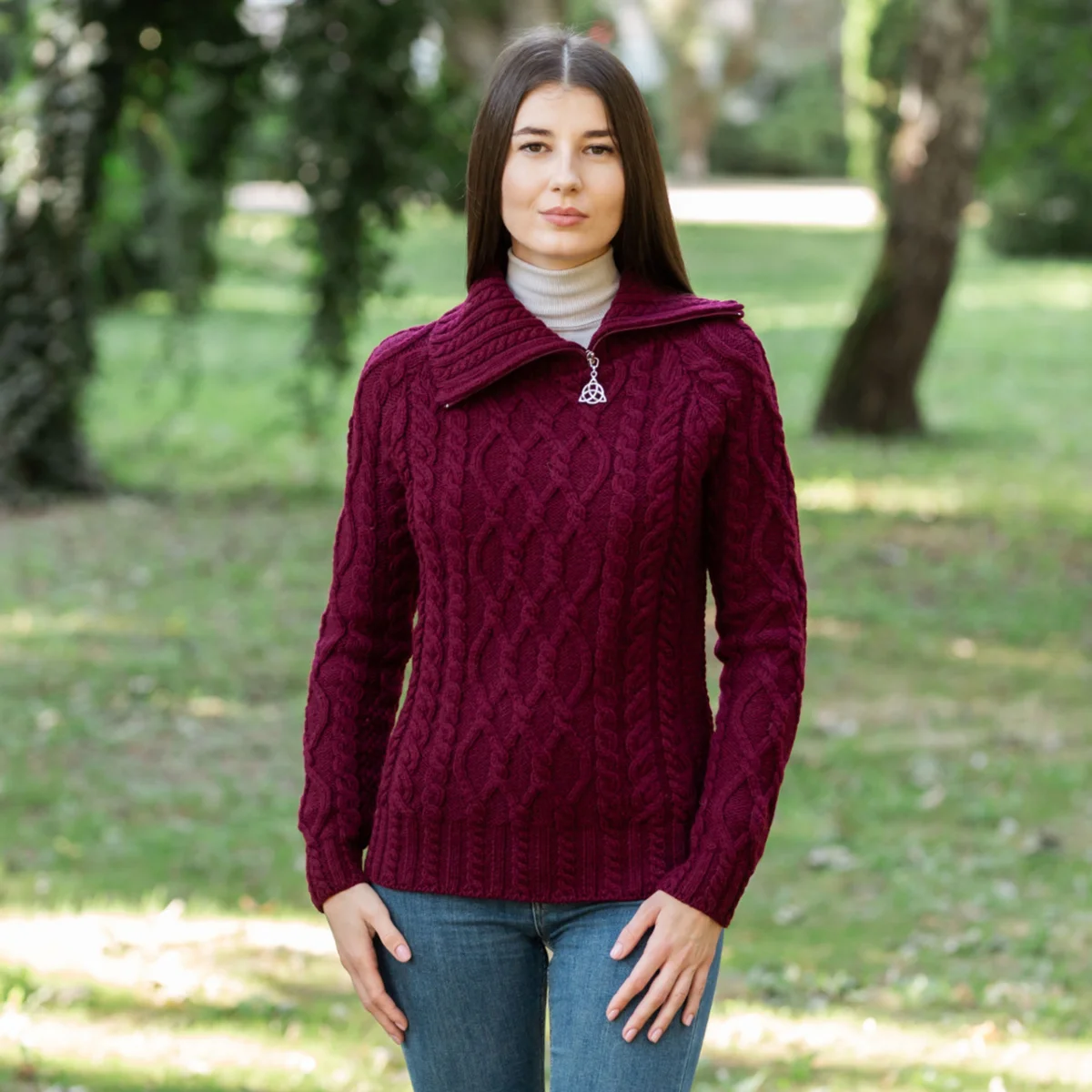 Women’s Merino Wool Zip-Neck Sweater – Classic Warm Wool Knit Pullover | Caelmoon