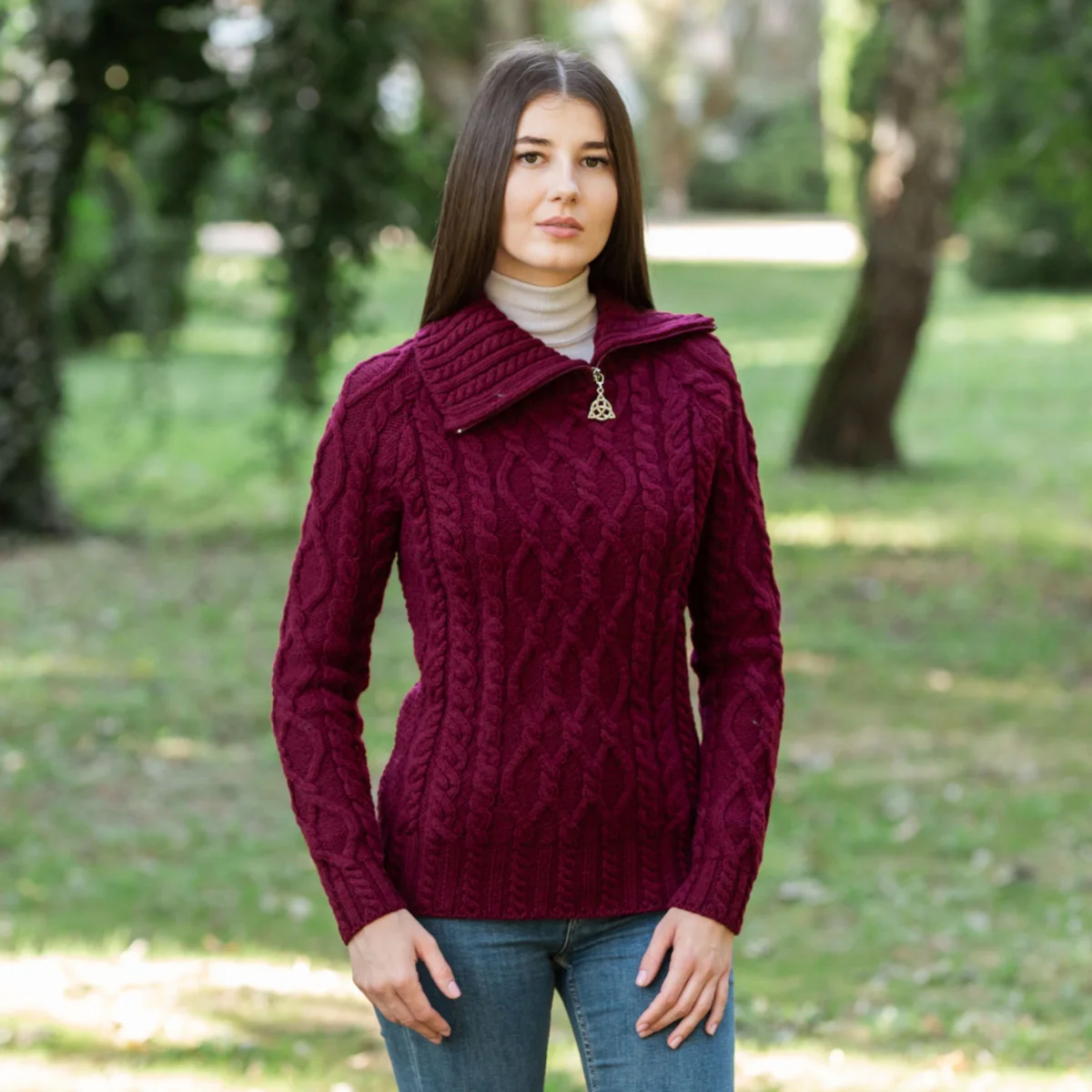 Women’s Merino Wool Zip-Neck Sweater – Classic Warm Wool Knit Pullover - Image 2 | Caelmoon