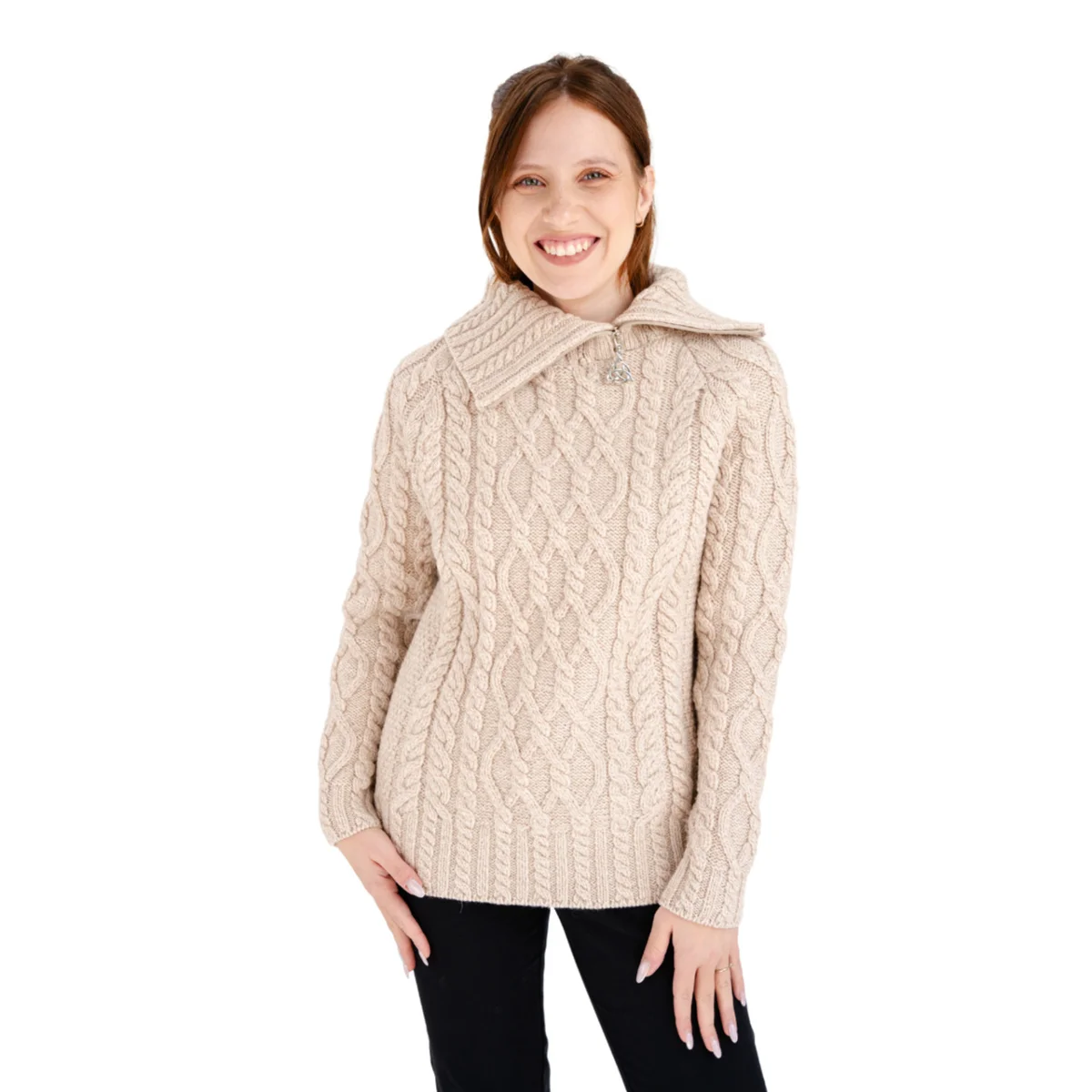 Women’s Merino Wool Zip-Neck Sweater – Classic Warm Wool Knit Pullover - Image 9 | Caelmoon